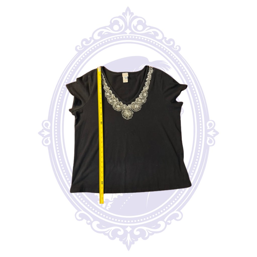 Studio 1940 Women's Black Embellished V-Neck Top – Size 18/20W