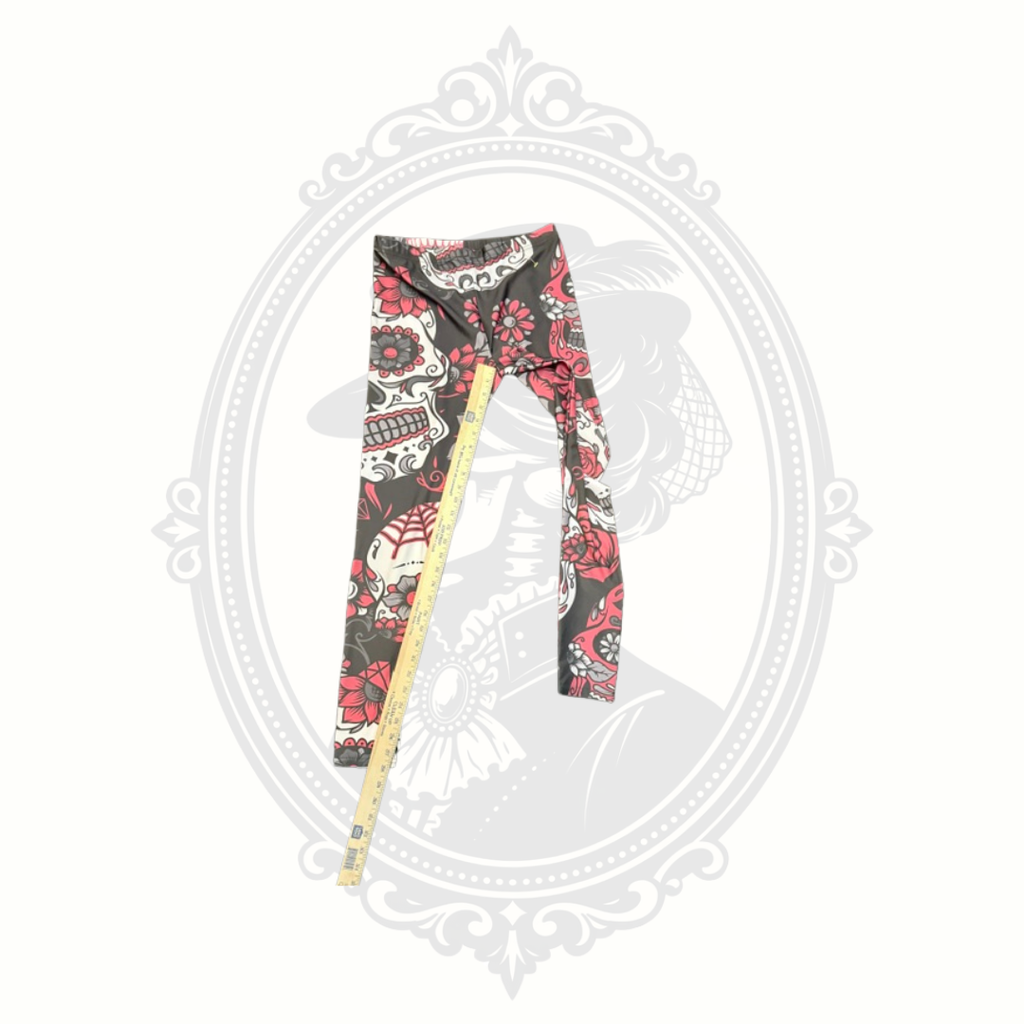 Women's XL Sugar Skull Rose Print Leggings | Gothic Floral Stretch Pants
