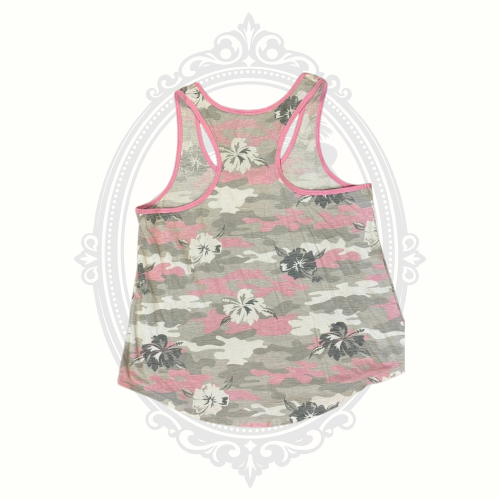 Sweet Pursuit Women's Medium Pink Camo Floral Racerback Tank Top
