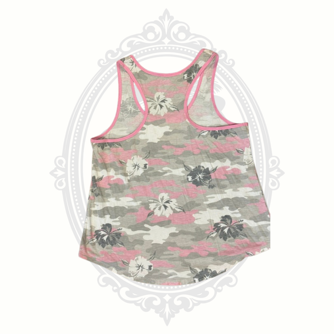 Sweet Pursuit Women's Medium Pink Camo Floral Racerback Tank Top