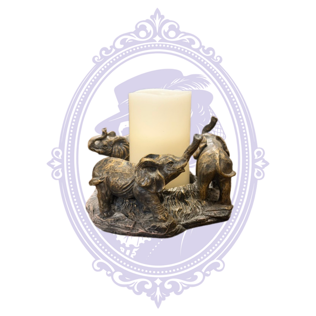 Three elephants bronze-look candle holder view 1