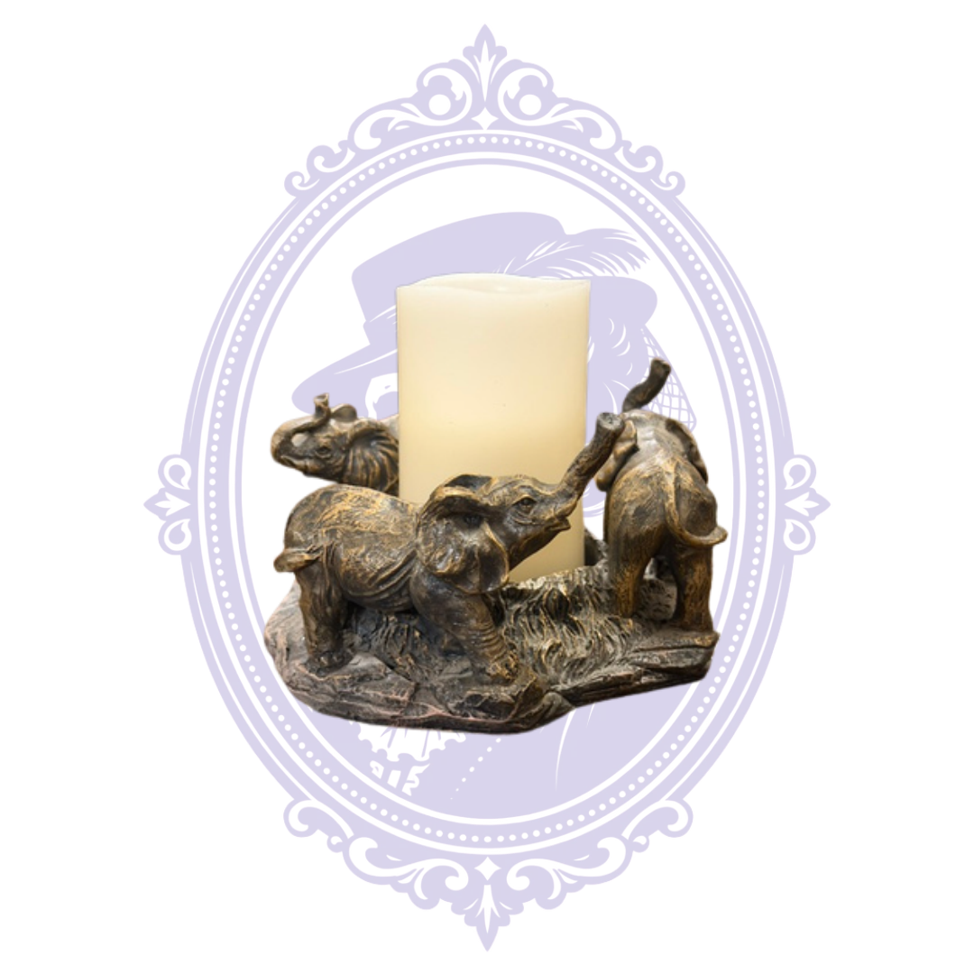 Three elephants bronze-look candle holder view 1