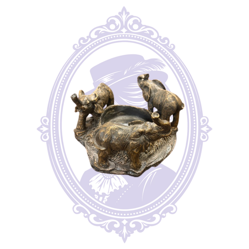 Three elephants bronze-look candle holder view 2