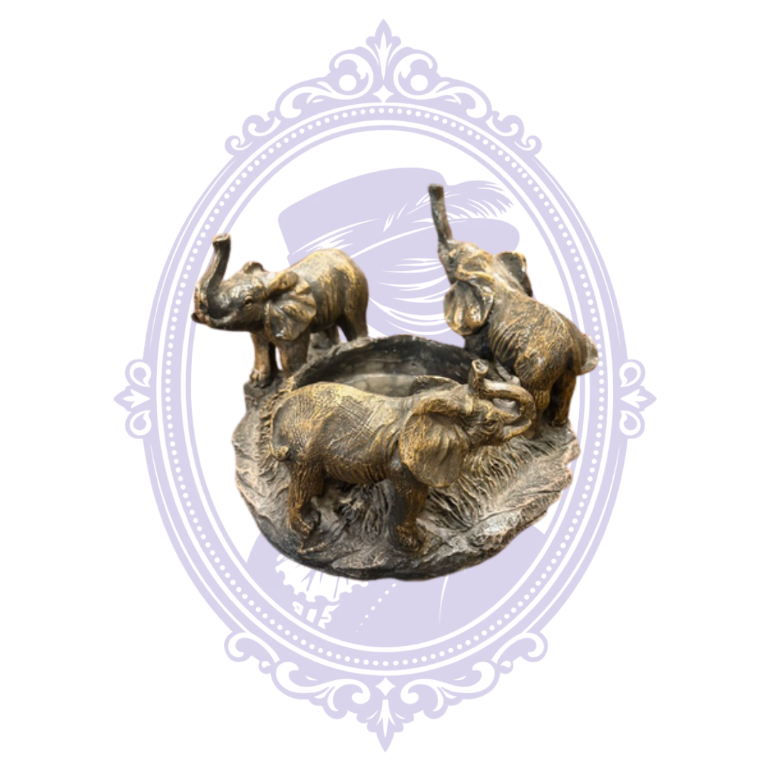 Three elephants bronze-look candle holder view 3
