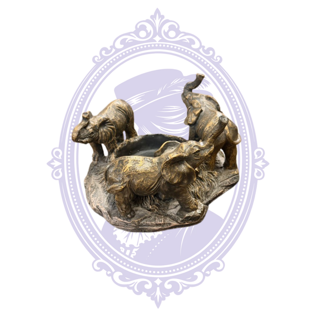 Three elephants bronze-look candle holder view 4