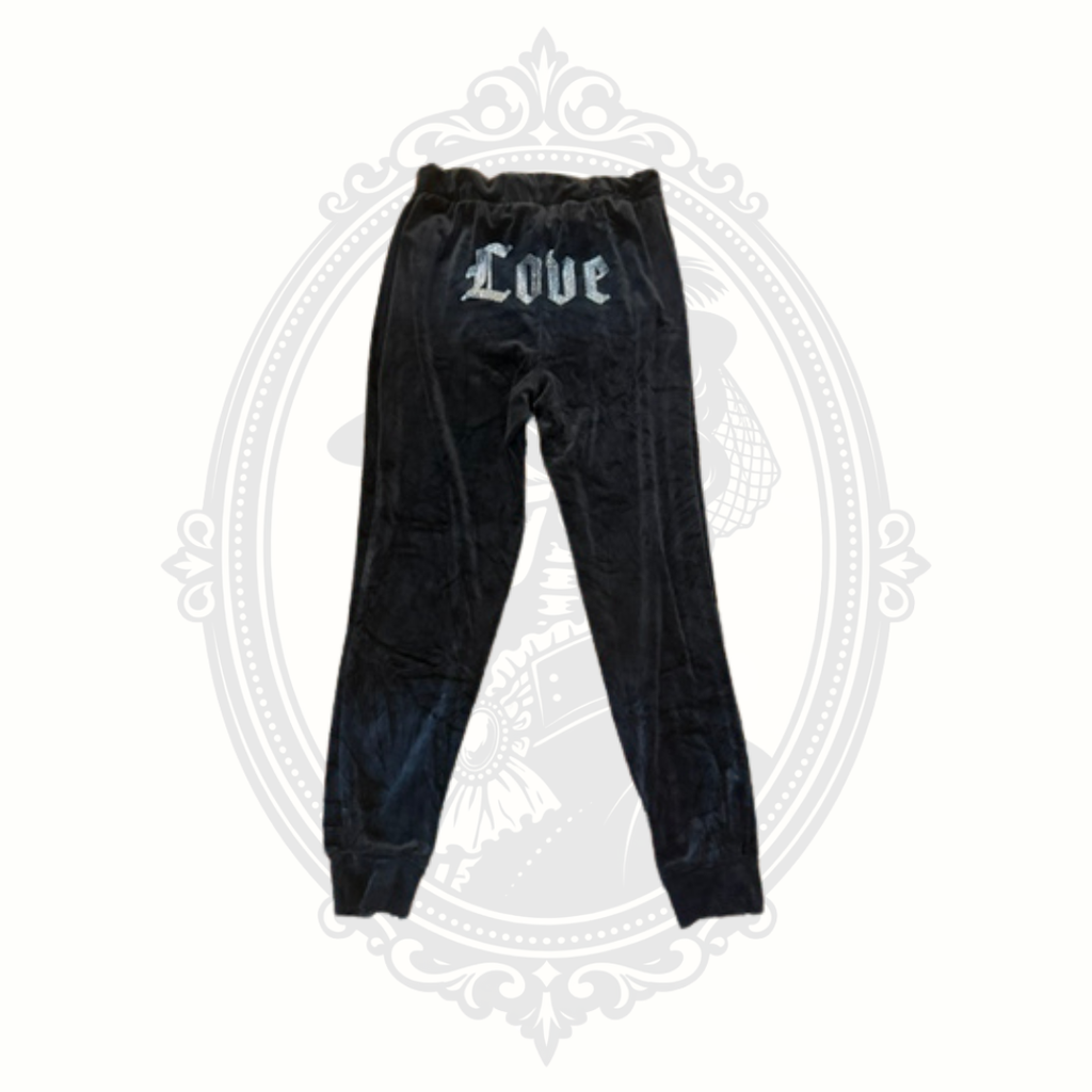 No Boundaries Black Velour Jogger Lounge Pants Love Graphic Back Women's Small