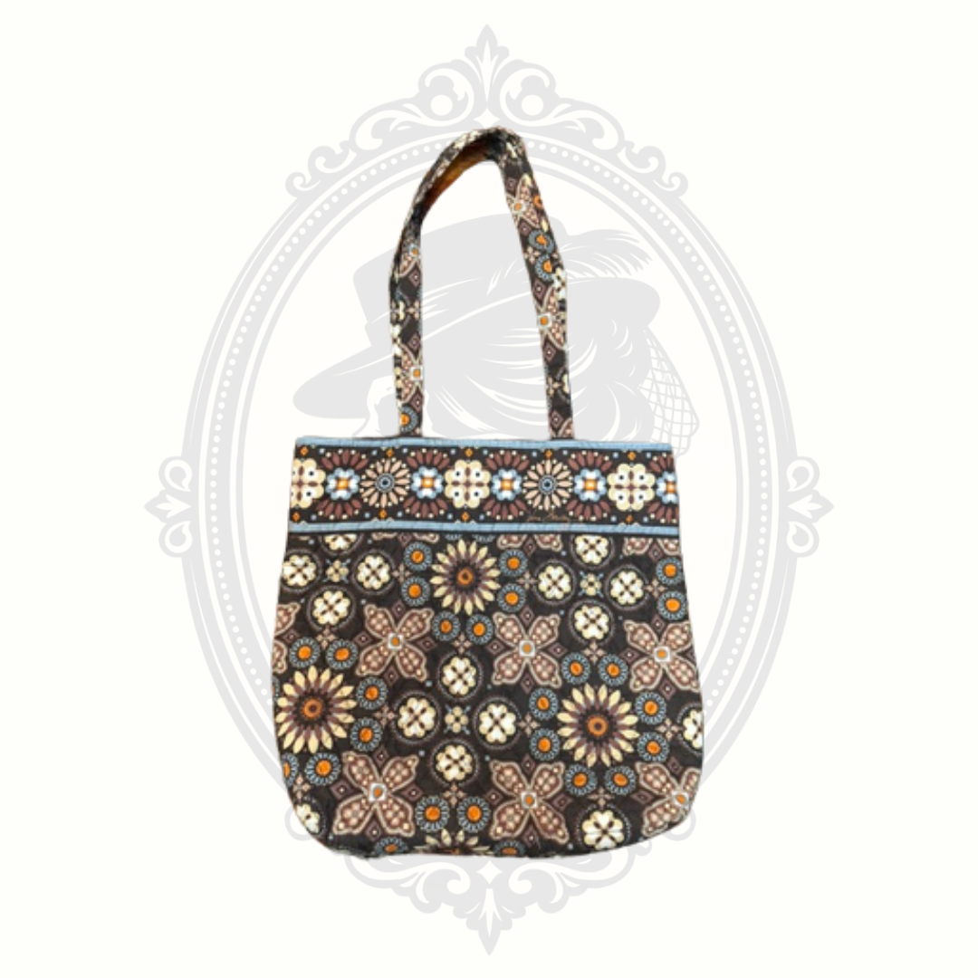 Vera Bradley Brown Floral Quilted Tote Bag | Toggle Closure Shoulder Bag