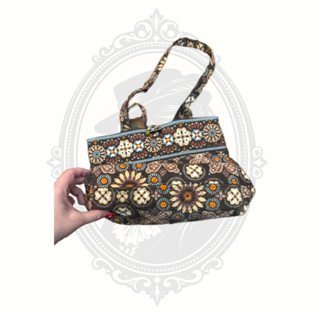 Vera Bradley Brown Floral Quilted Tote Bag | Toggle Closure Shoulder Bag
