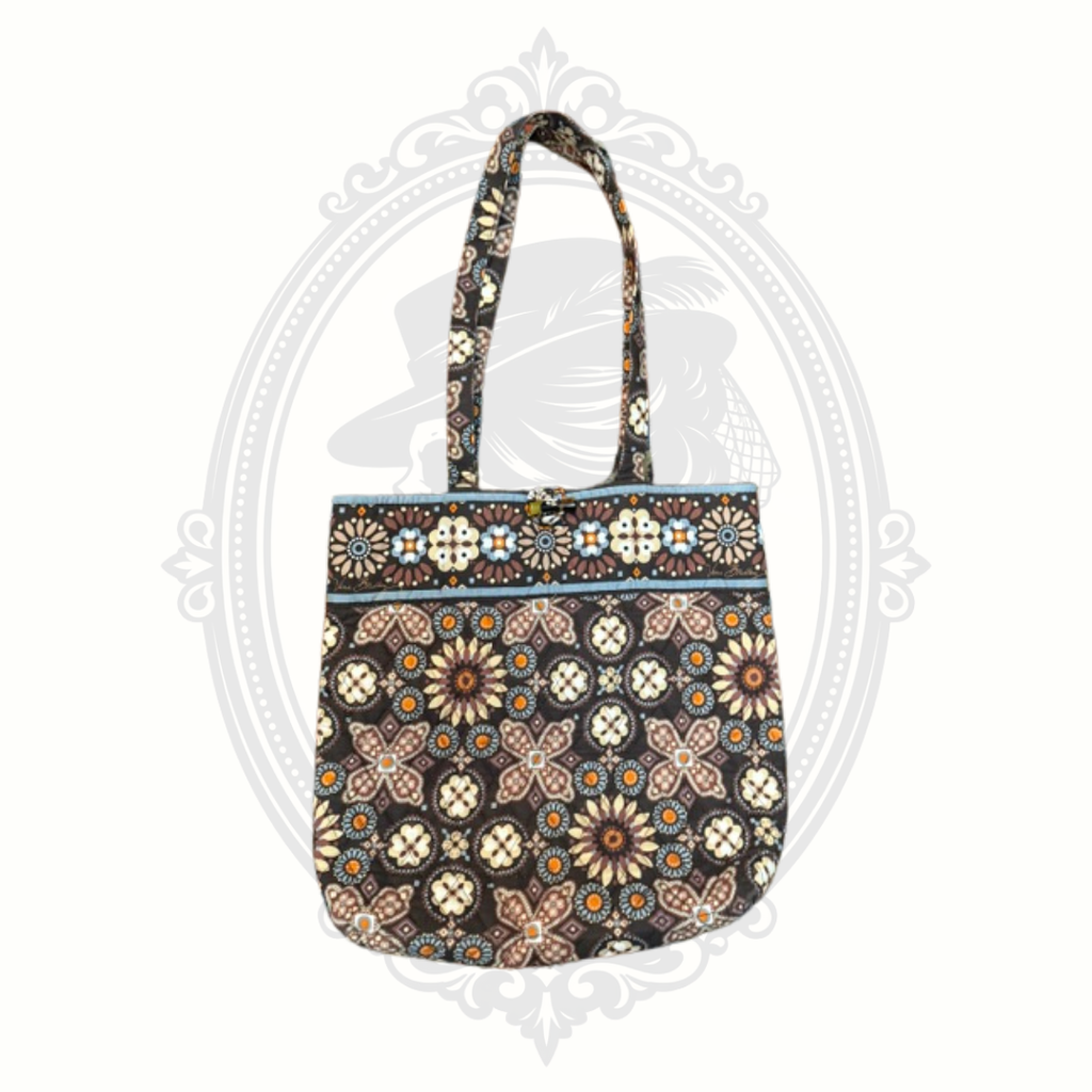 Vera Bradley Brown Floral Quilted Tote Bag | Toggle Closure Shoulder Bag