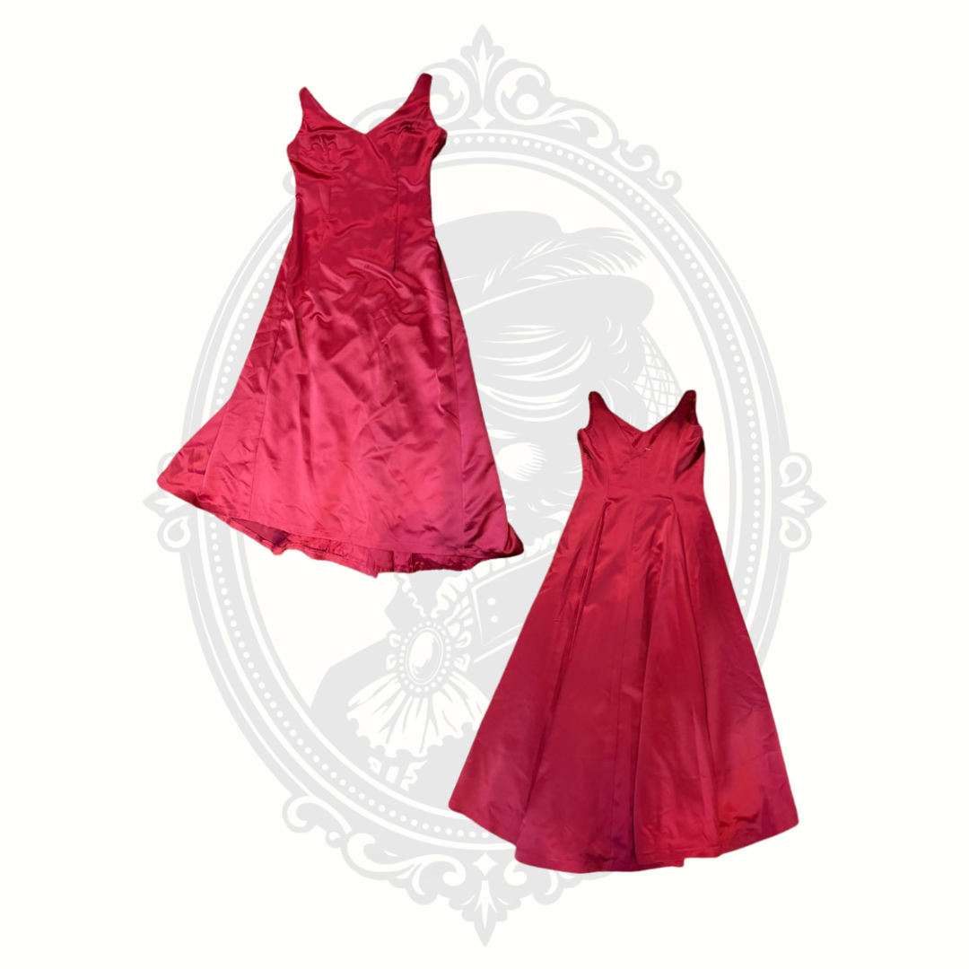 Vintage After Six Ruby Red Satin Formal Dress Size 12 Made in USA