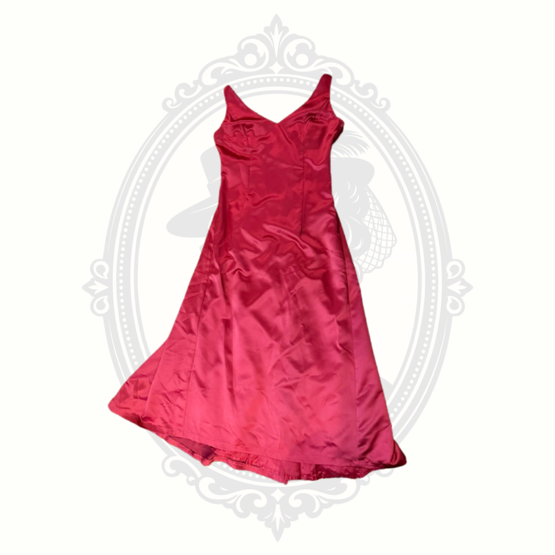 Vintage After Six Ruby Red Satin Formal Dress Size 12 Made in USA