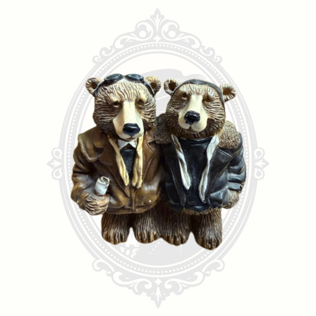 Vintage Aviator Bear Friends Resin Figurine – Pilot & Co-Pilot Aviation Décor