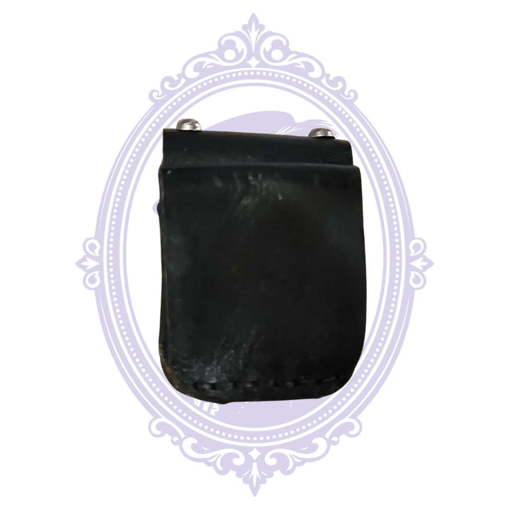 Back of vintage black leather studded pouch