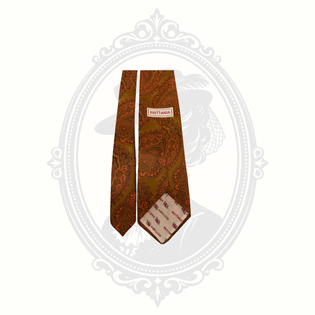 Vintage Brittania Paisley Necktie Olive Green Rust Brown Men's Tie Retro