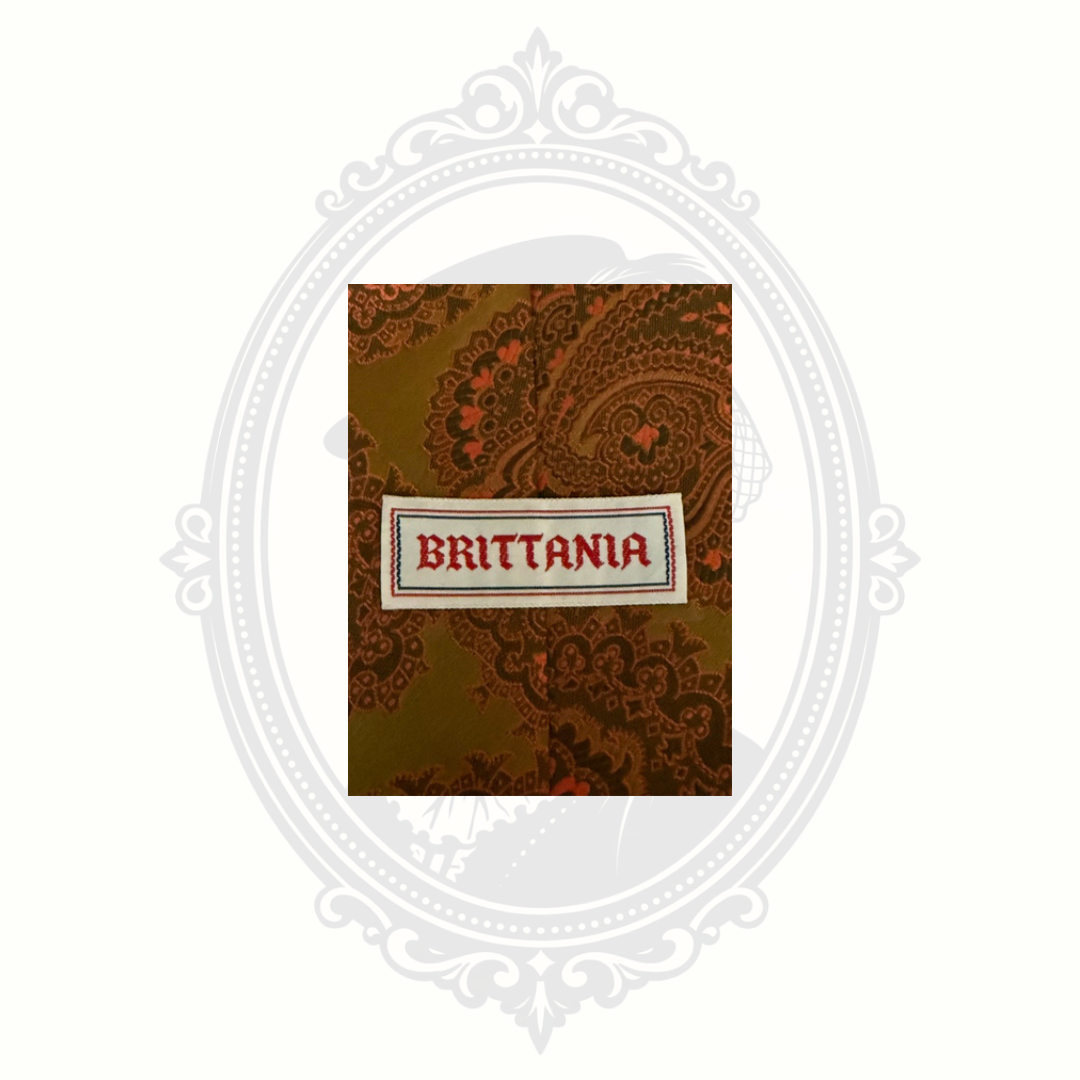 Vintage Brittania Paisley Necktie Olive Green Rust Brown Men's Tie Retro
