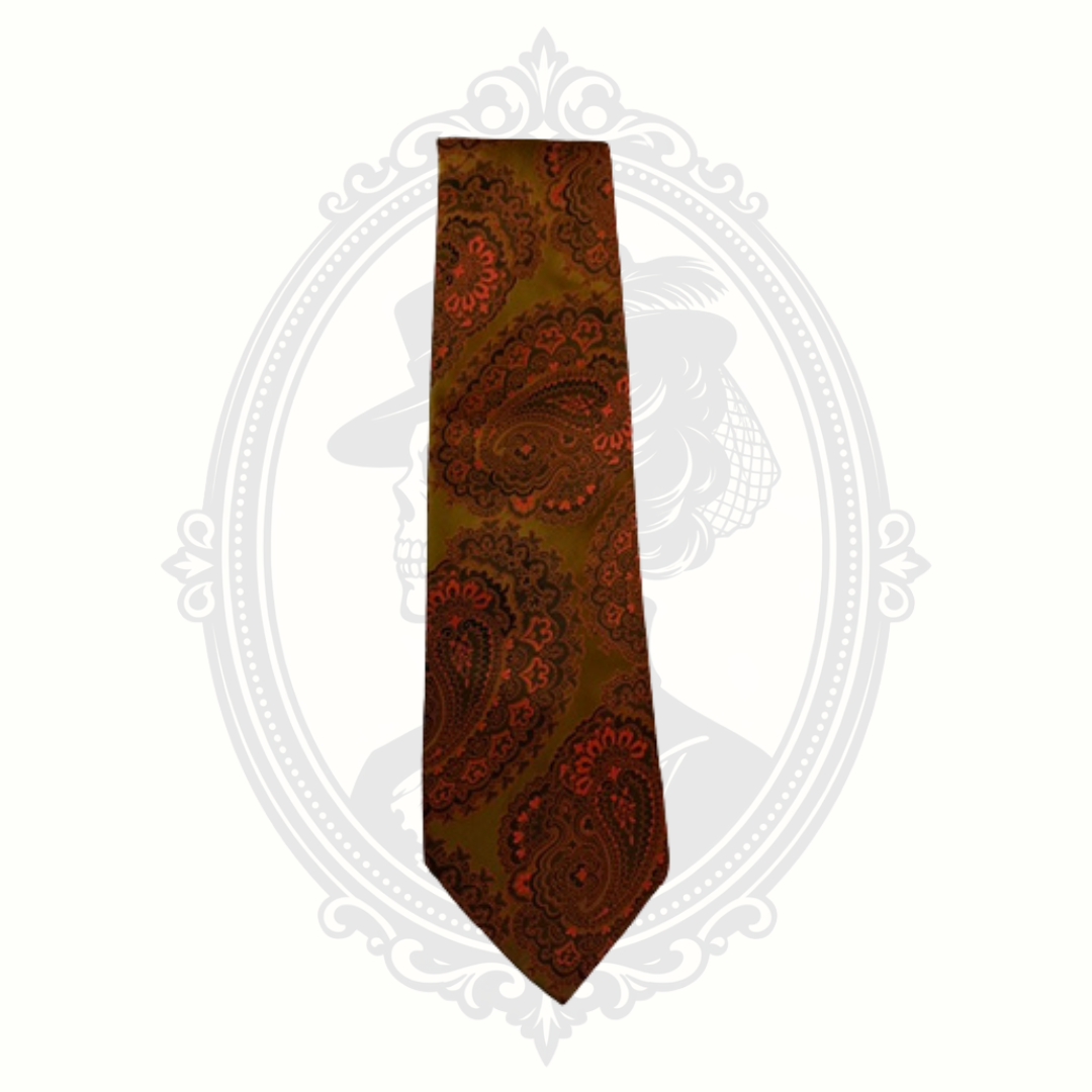 Vintage Brittania Paisley Necktie Olive Green Rust Brown Men's Tie Retro