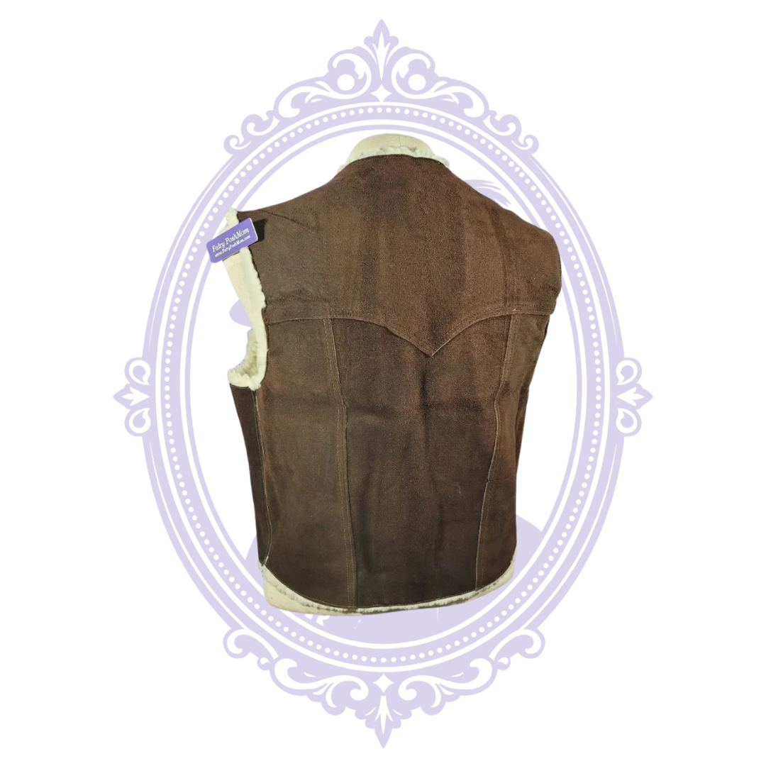 Vintage brown suede sherpa-lined vest size XL, detail and measurement photo 9