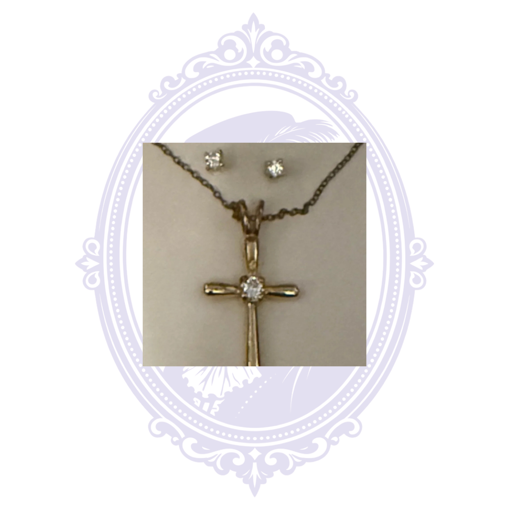 Vintage Danecraft Cross Necklace & Stud Earrings Set – 24K Gold Over Sterling