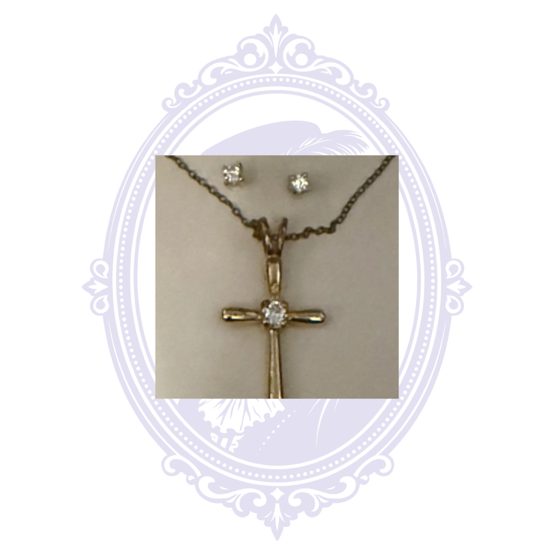 Vintage Danecraft Cross Necklace & Stud Earrings Set – 24K Gold Over Sterling