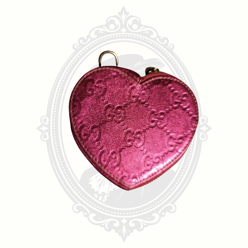 Vintage Gucci Guccissima Heart Coin Purse – Metallic Purple Embossed Leather – GG Monogram Zip Wallet – Made in Italy