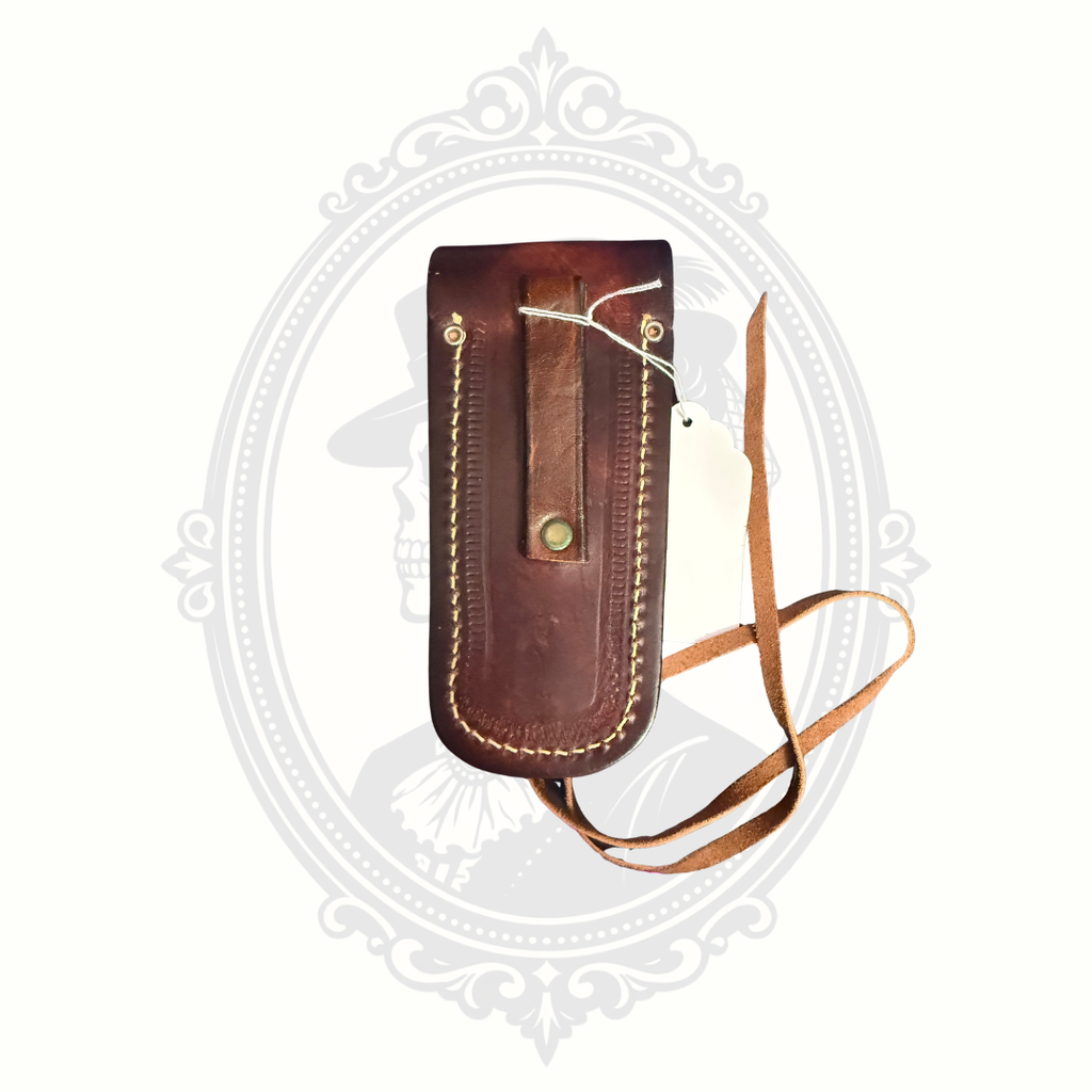 Vintage plain leather knife sheath with belt loop backing and heavy stitching, new old stock western style
