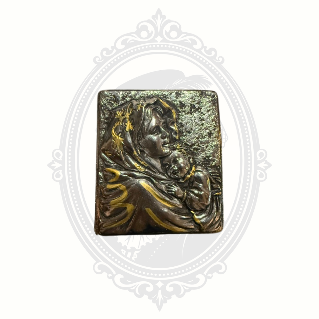 Vintage Madonna & Child Silver Tone Keepsake Trinket Box with Gold Accents – Made in the Philippines
