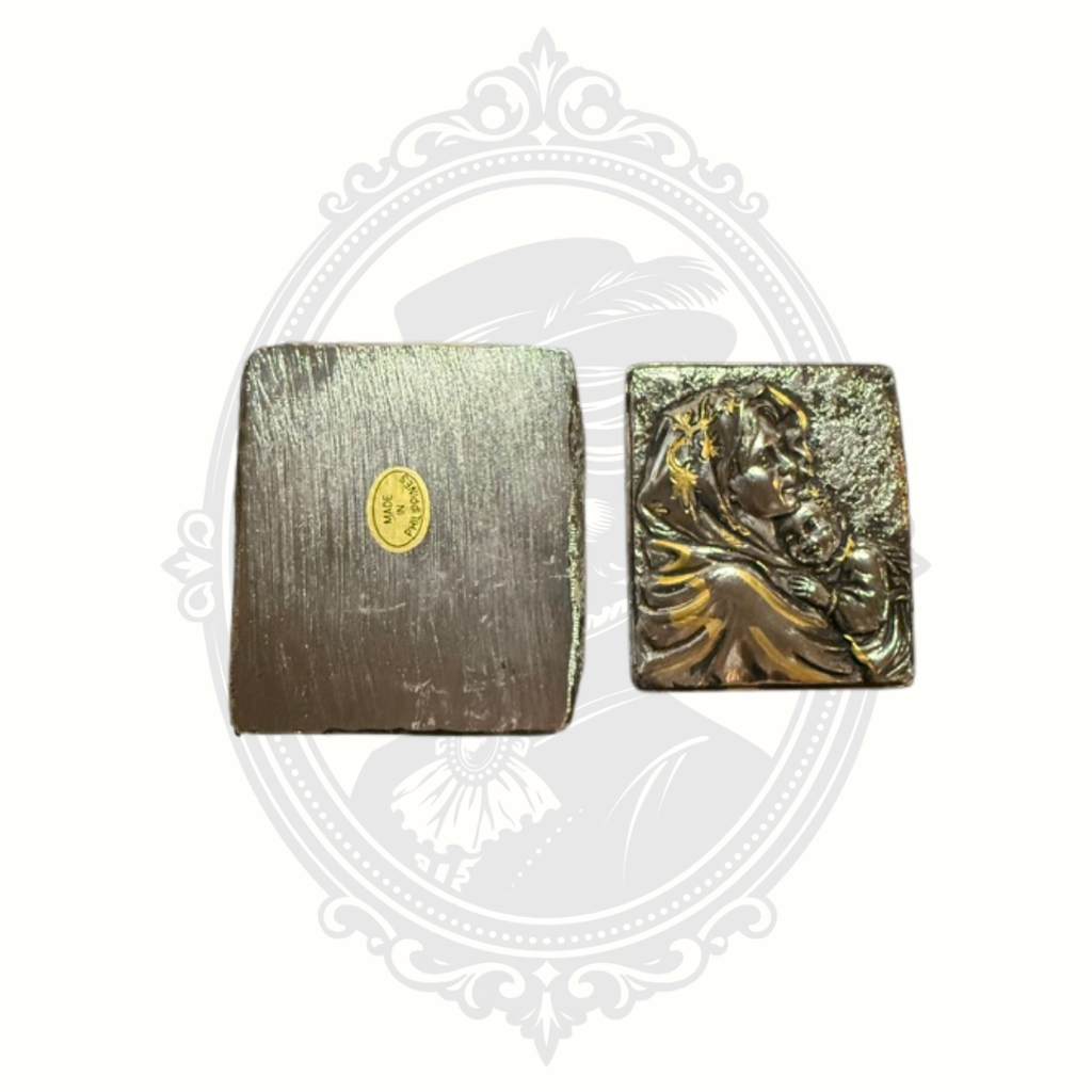 Vintage Madonna & Child Silver Tone Keepsake Trinket Box with Gold Accents – Made in the Philippines