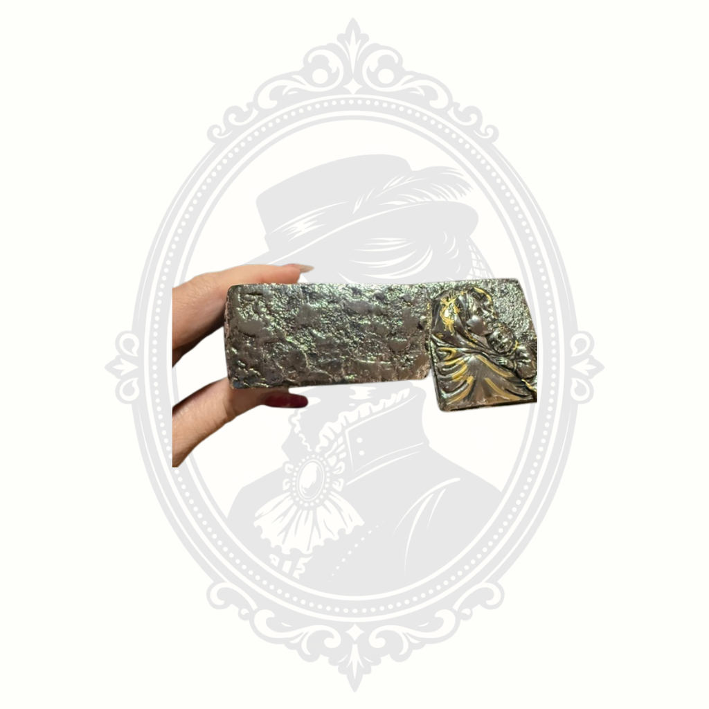 Vintage Madonna & Child Silver Tone Keepsake Trinket Box with Gold Accents – Made in the Philippines