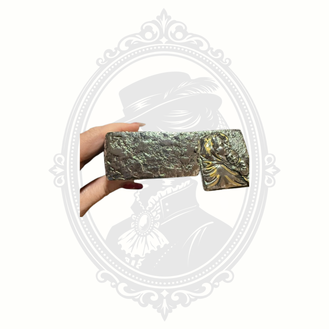Vintage Madonna & Child Silver Tone Keepsake Trinket Box with Gold Accents – Made in the Philippines
