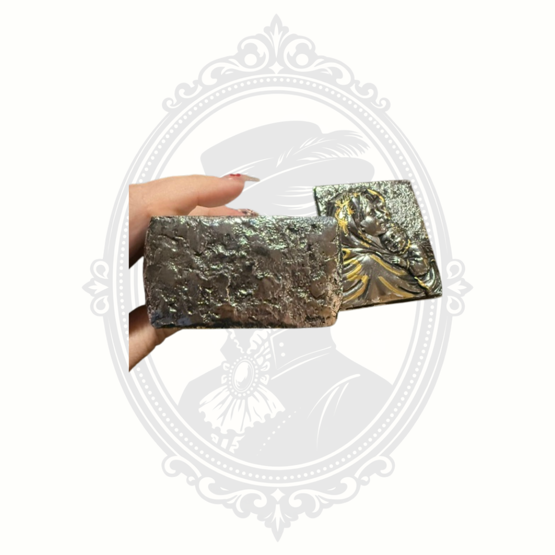 Vintage Madonna & Child Silver Tone Keepsake Trinket Box with Gold Accents – Made in the Philippines