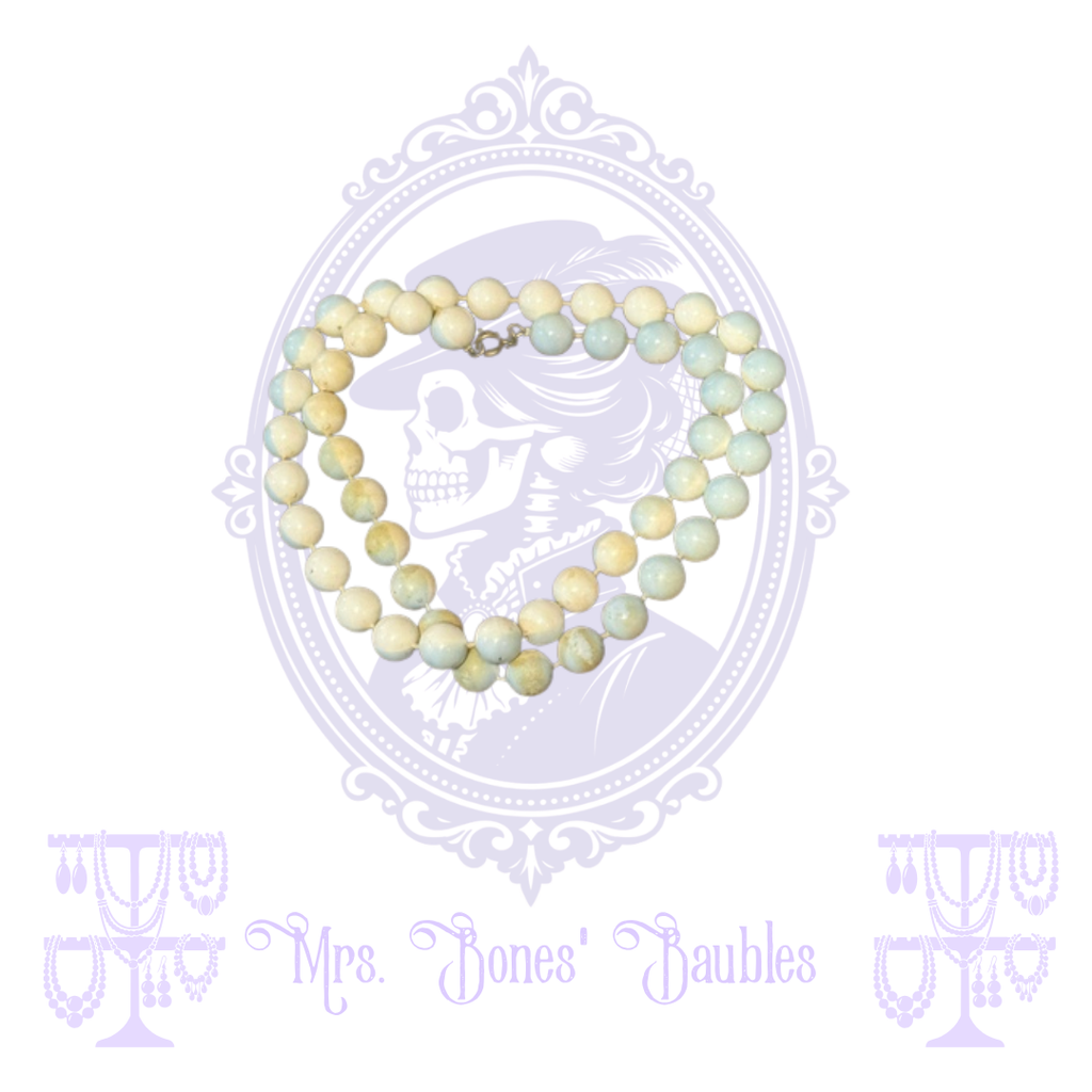 Vintage Marbled Ivory & Pale Blue Beaded Necklace