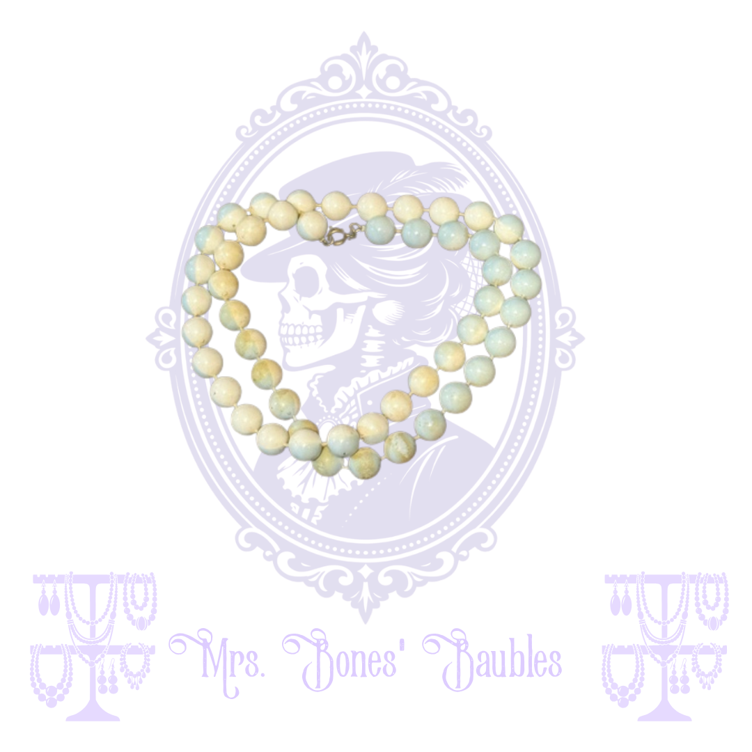 Vintage Marbled Ivory & Pale Blue Beaded Necklace