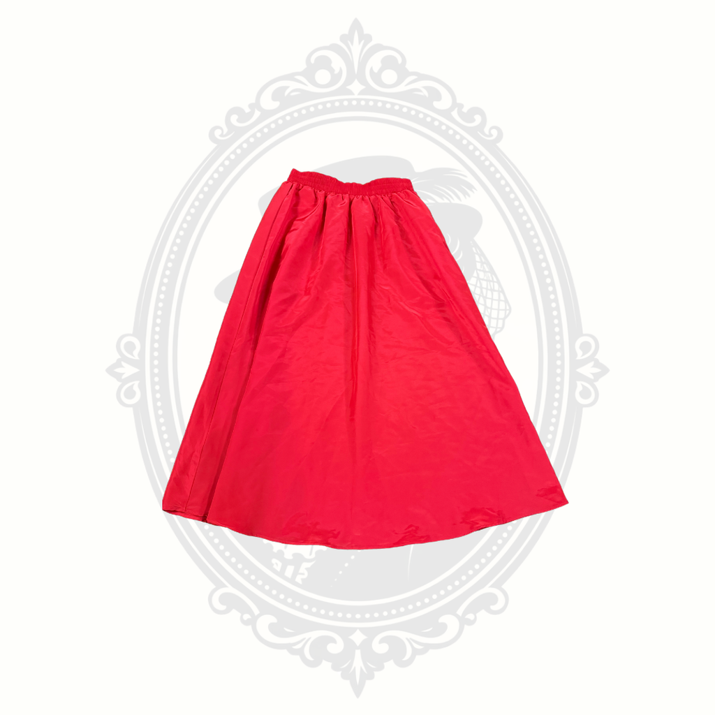 Vintage red A-line skirt front view with elastic waistband size small