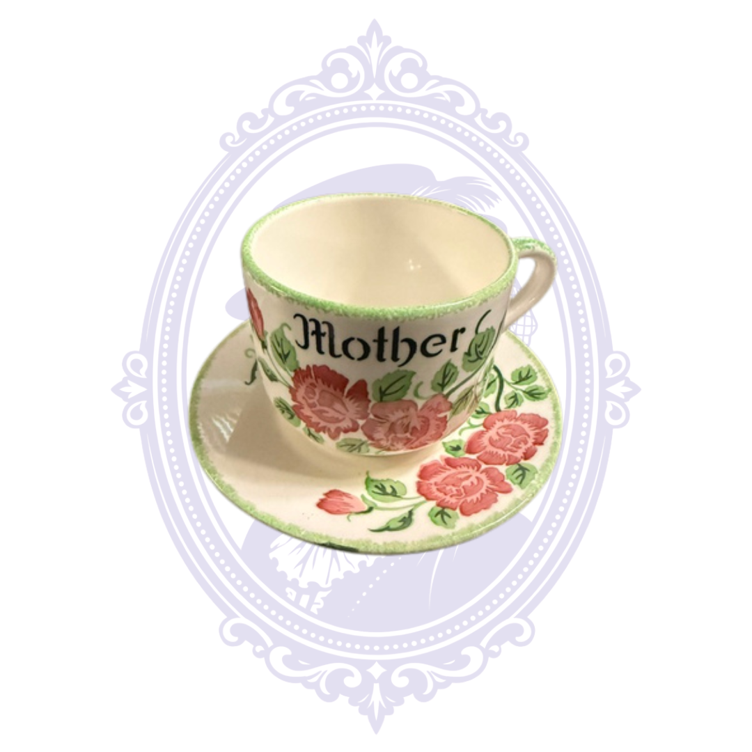 Vintage Rosenthal Germany Hand-Painted “Mother” Rose Cup & Saucer