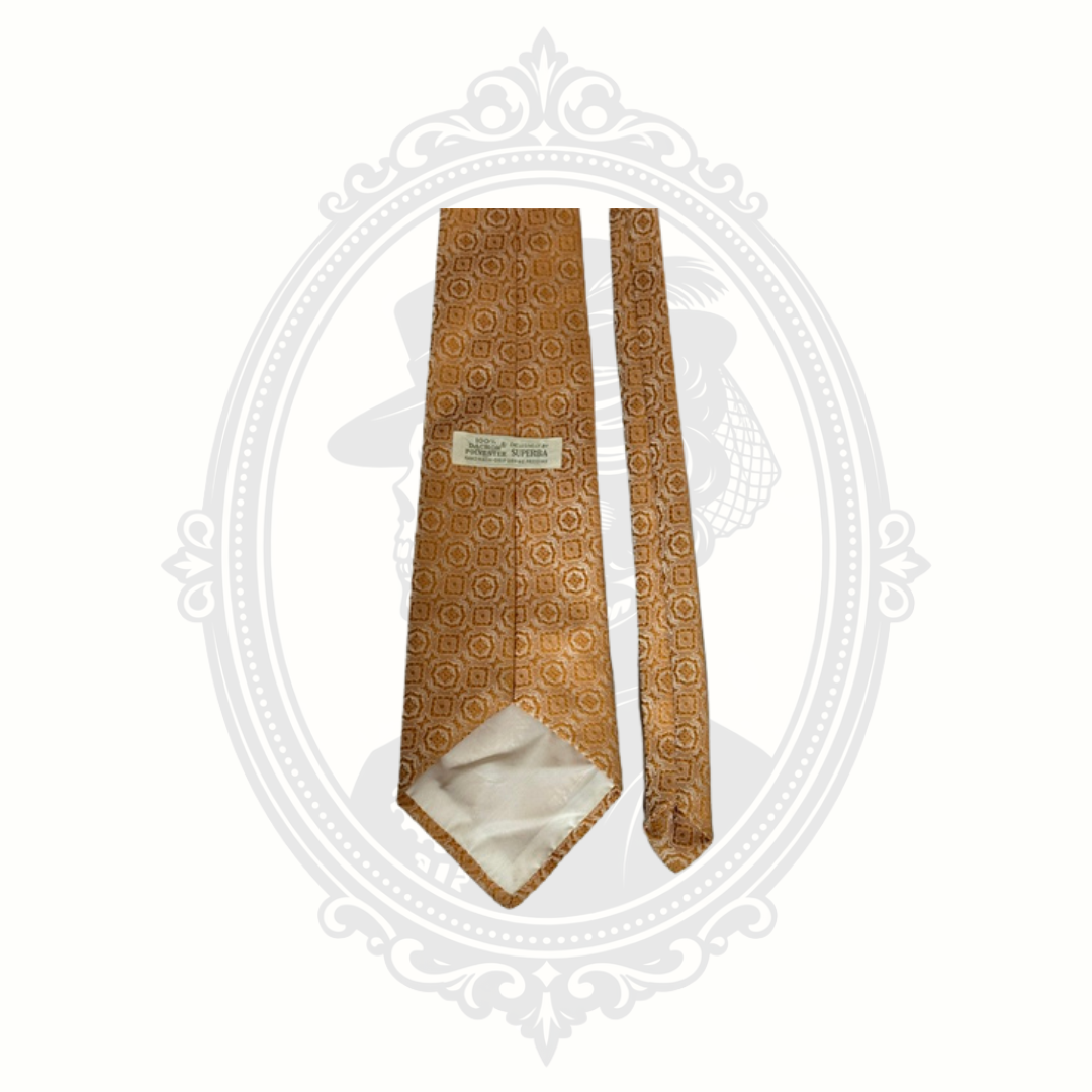 Vintage Superba Gold Geometric Necktie 100% Dacron Polyester Men's Tie