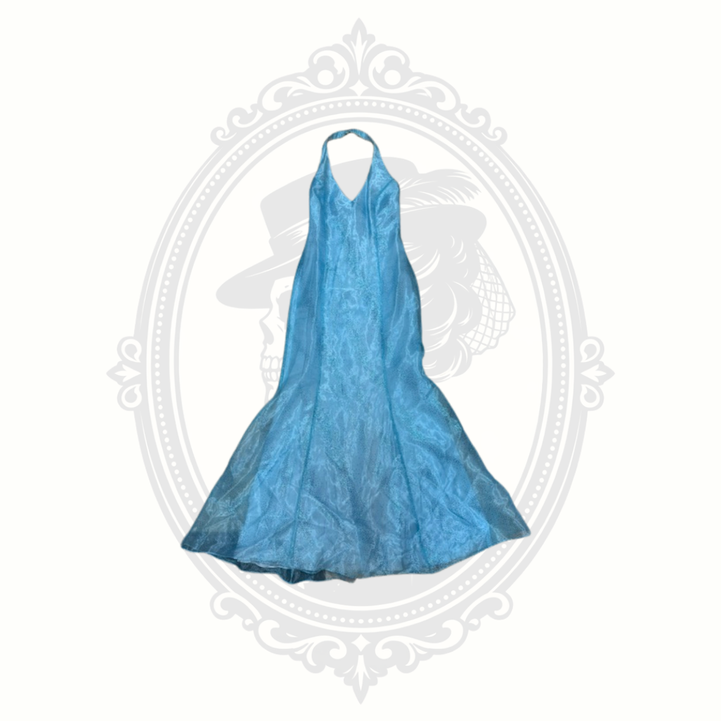 Water Signs Aqua Blue Halter Formal Gown Lace Up Back Prom Dress Size 9/10 USA