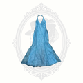 Water Signs Aqua Blue Halter Formal Gown Lace Up Back Prom Dress Size 9/10 USA