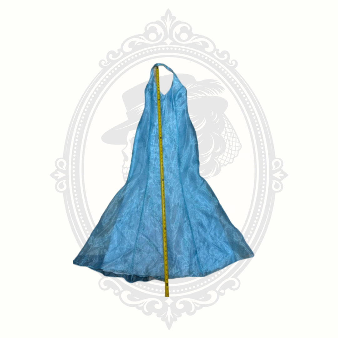 Water Signs Aqua Blue Halter Formal Gown Lace Up Back Prom Dress Size 9/10 USA