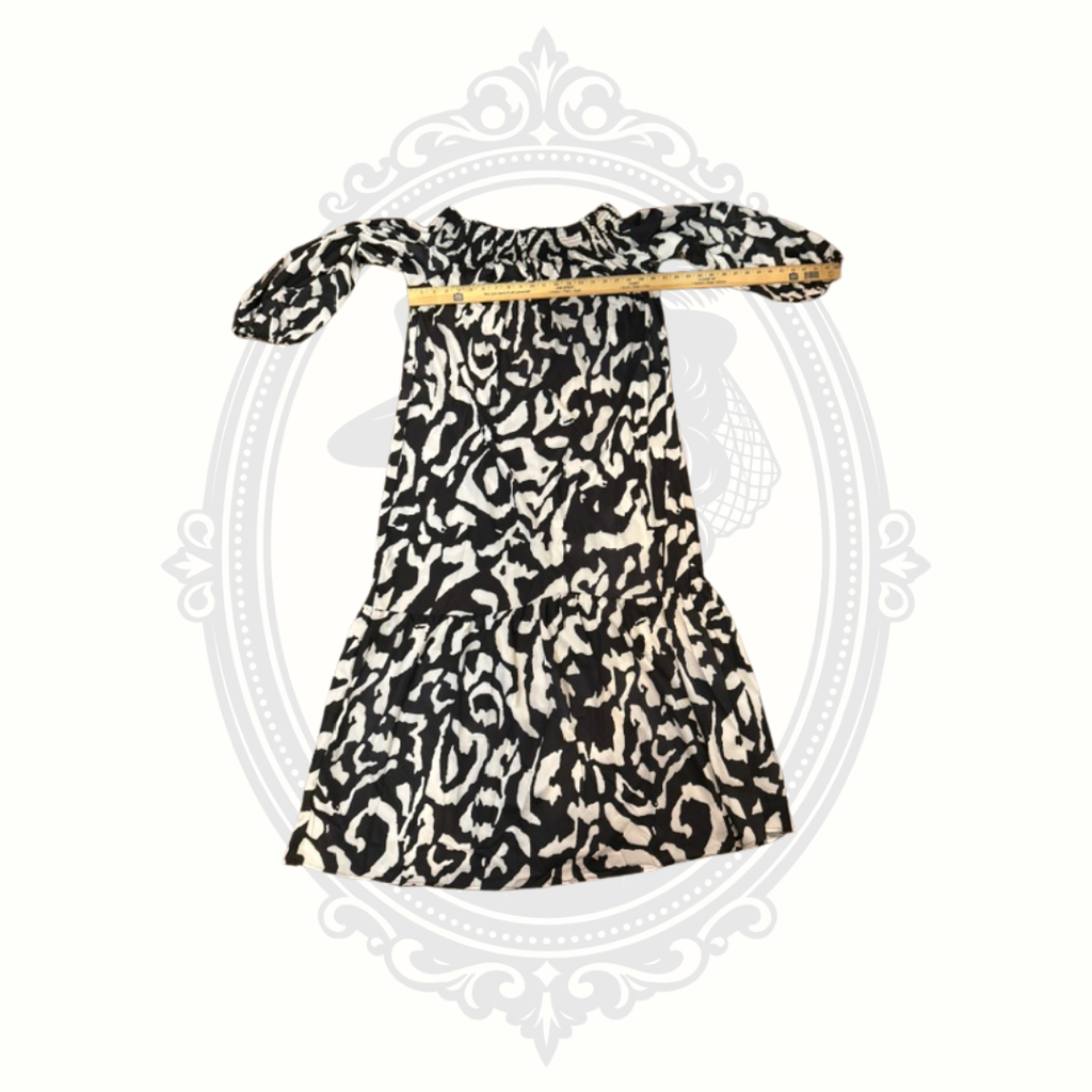 Women's XL Black White Off Shoulder Peasant Dress Abstract Print