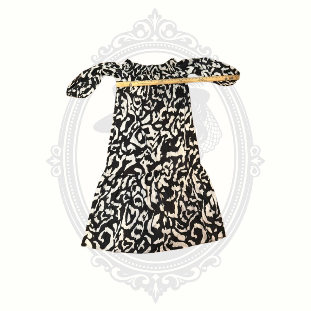 Women's XL Black White Off Shoulder Peasant Dress Abstract Print