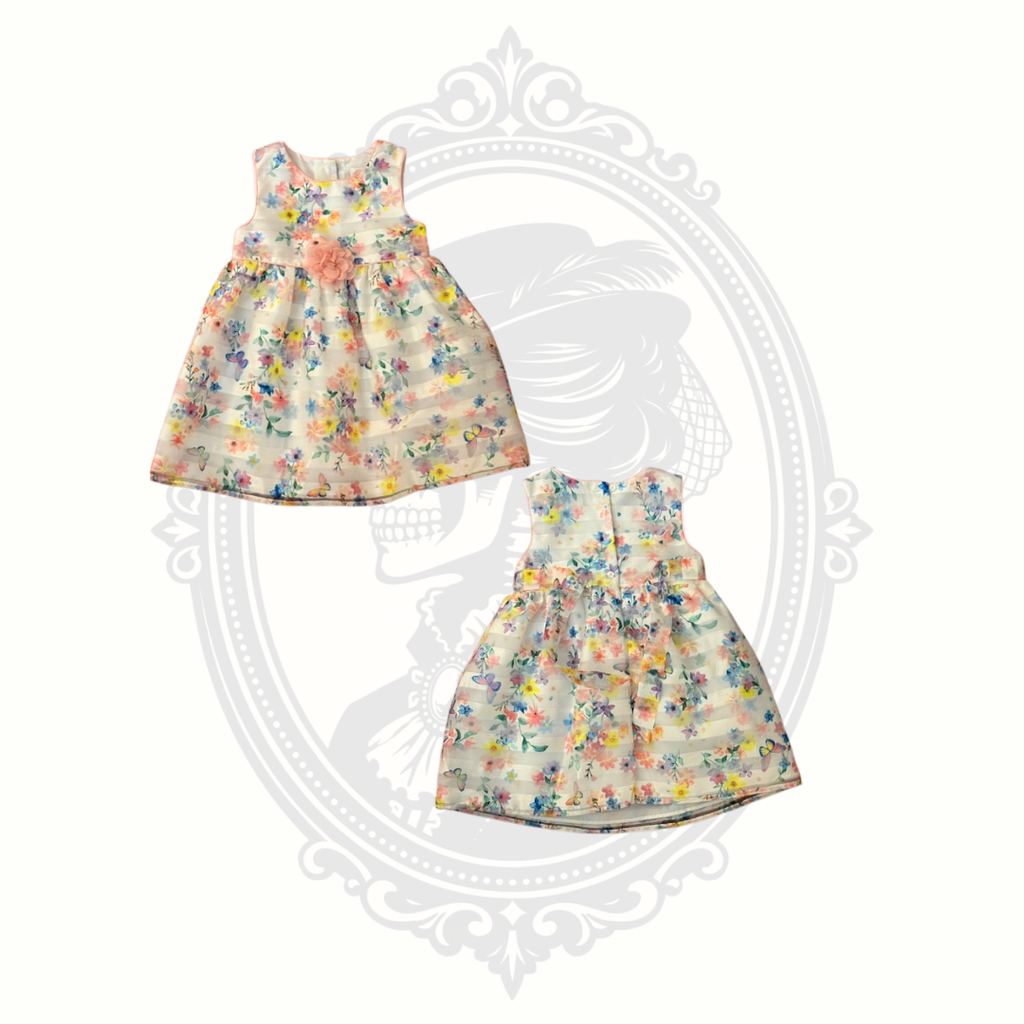 Wonder Nation Girls 2T Floral Party Dress with Pink Flower & Butterfly Print