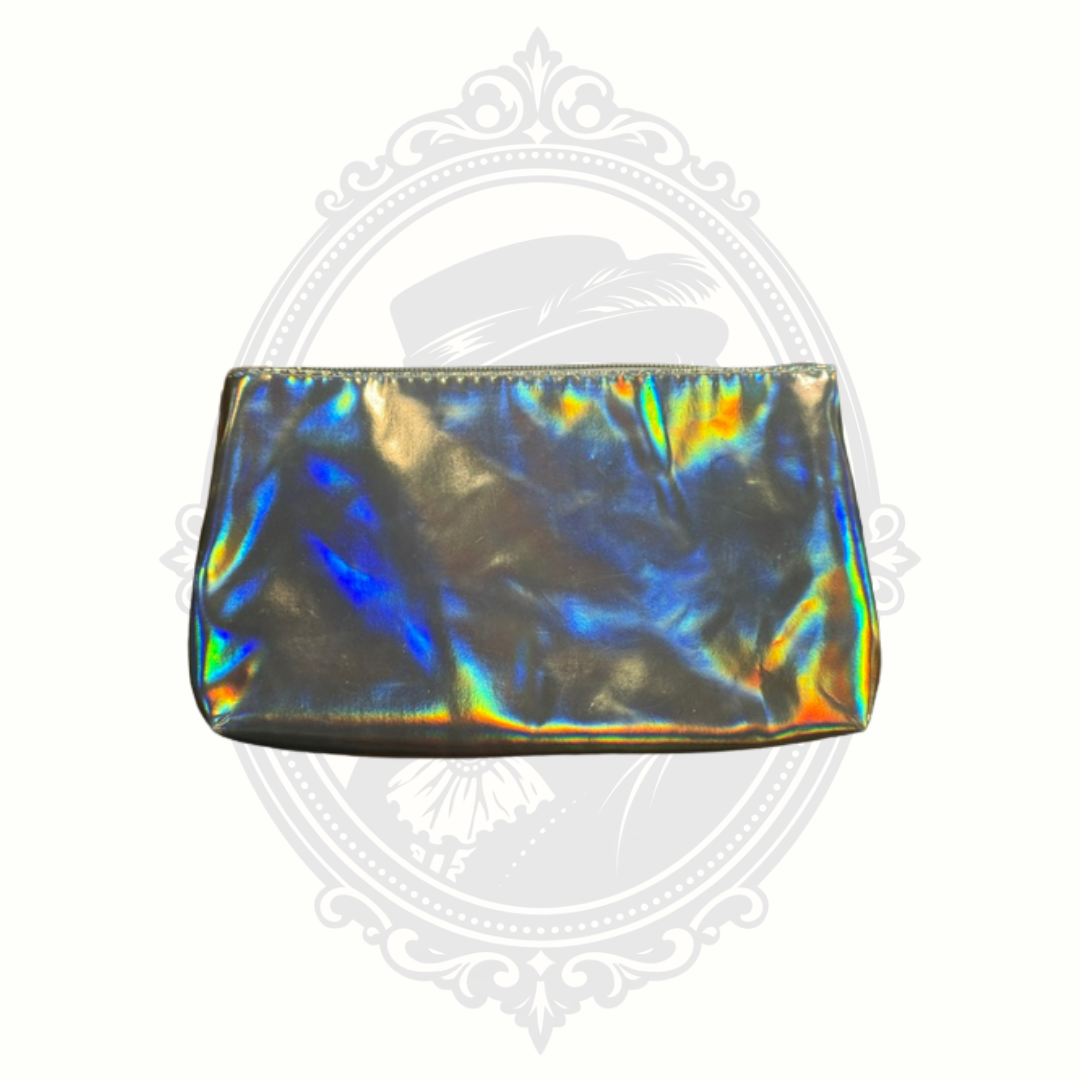 Y2K Silver Holographic Makeup Bag with Reversible Sequin Heart Cosmetic Pouch