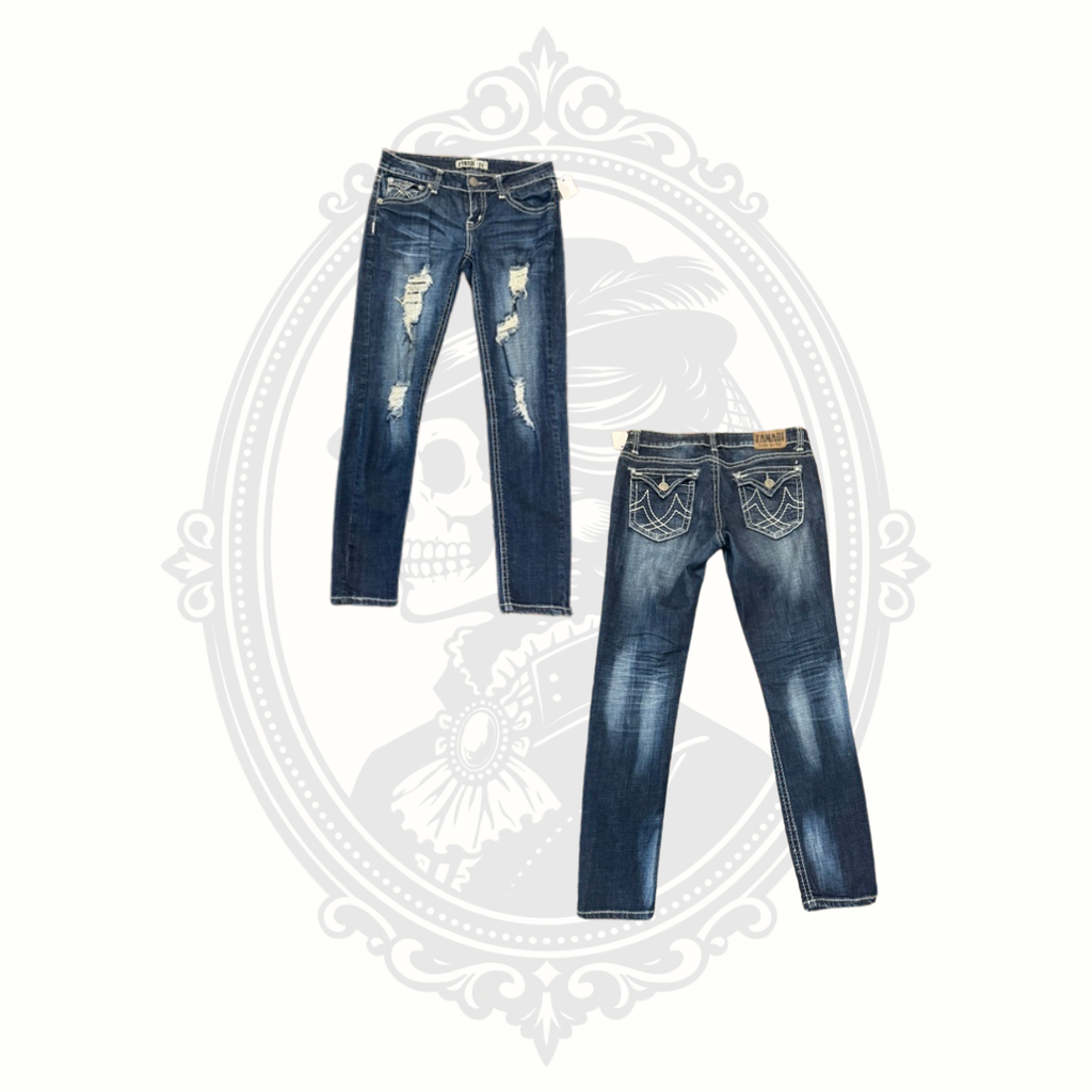 Zanadi jeans embellished front and back pocket detail contrast stitching design